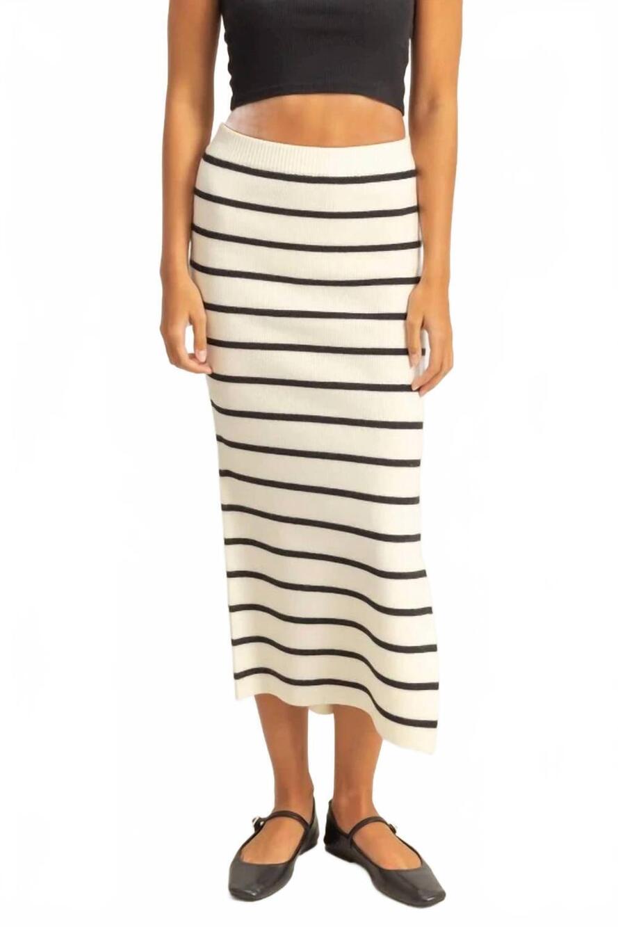 NEW HYFVE striped high waist bodycon sweater skirt in cream/black